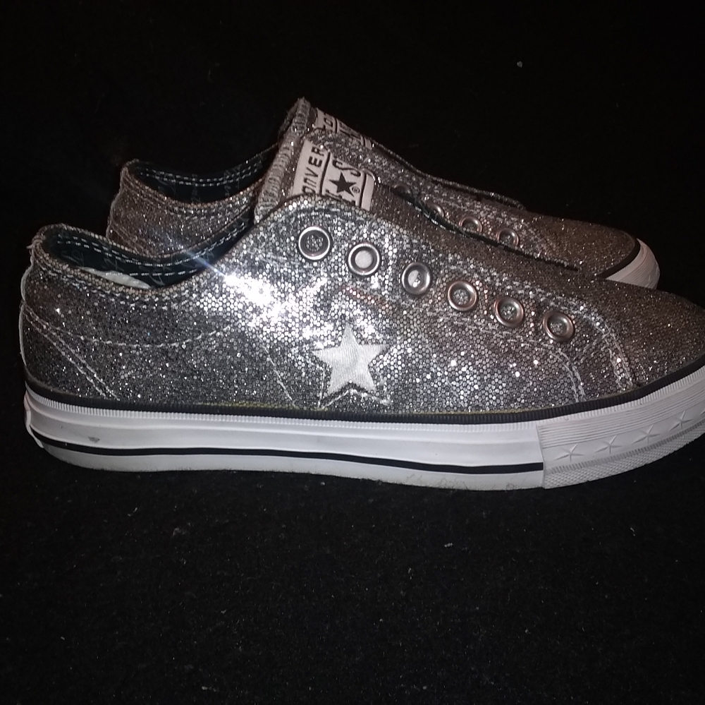 Silver glitter Converse shoes